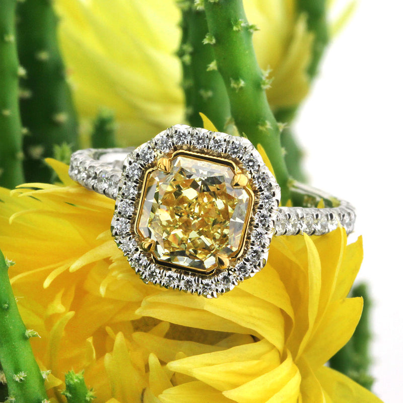 2.70ct Fancy Intense Yellow Octagonal Radiant Cut Diamond Engagement Ring