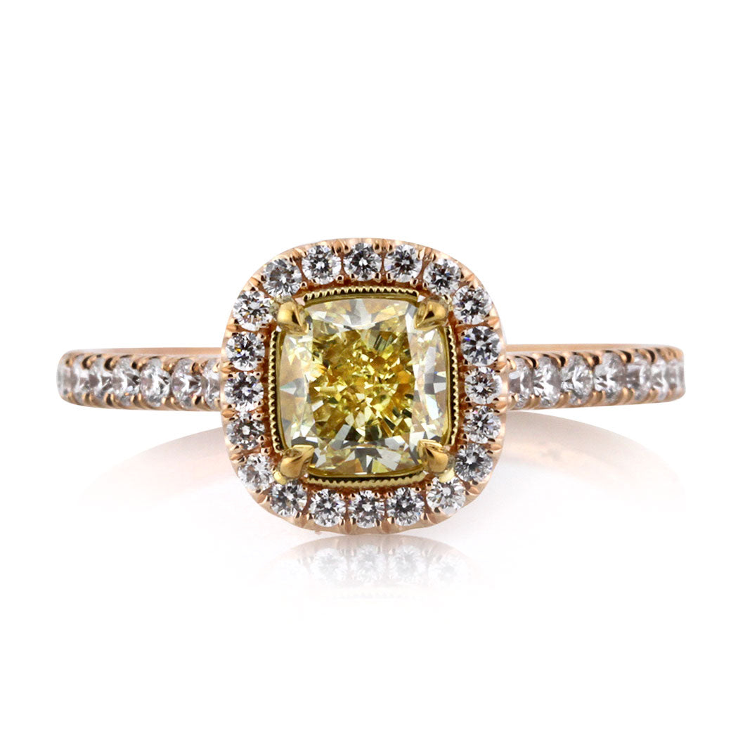 1.52ct Fancy Light Yellow Cushion Cut Diamond Engagement Ring