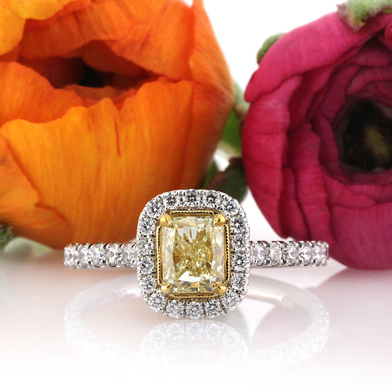 1.70ct Fancy Intense Yellow Radiant Cut Diamond Engagement Ring