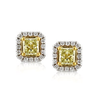0.93ct Fancy Yellow Radiant Cut Diamond Stud Earrings
