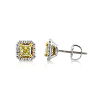 0.93ct Fancy Yellow Radiant Cut Diamond Stud Earrings