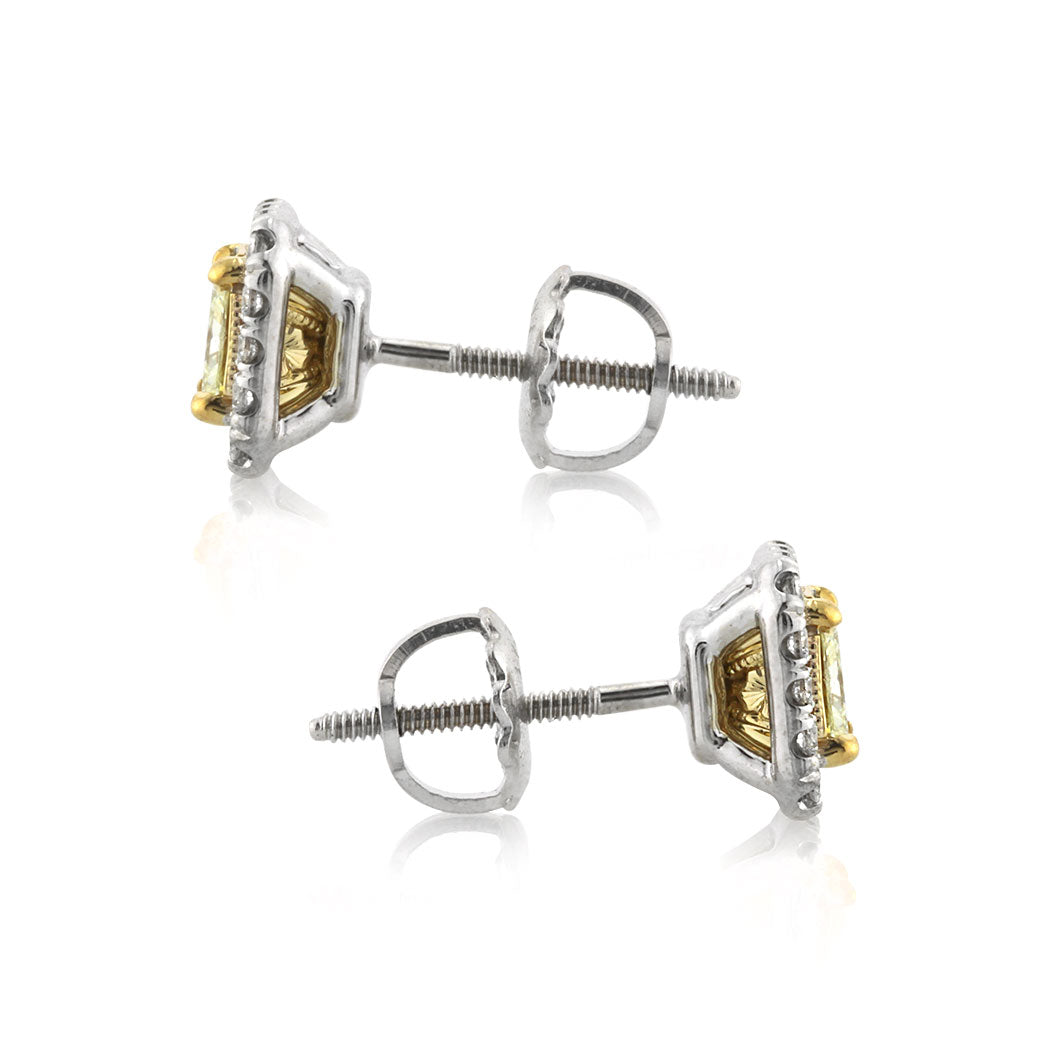0.93ct Fancy Yellow Radiant Cut Diamond Stud Earrings