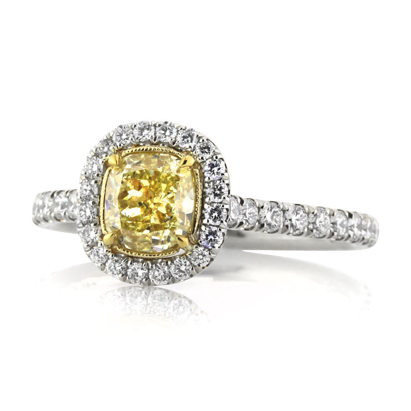 1.65ct Fancy Light Yellow Cushion Cut Diamond Engagement Ring