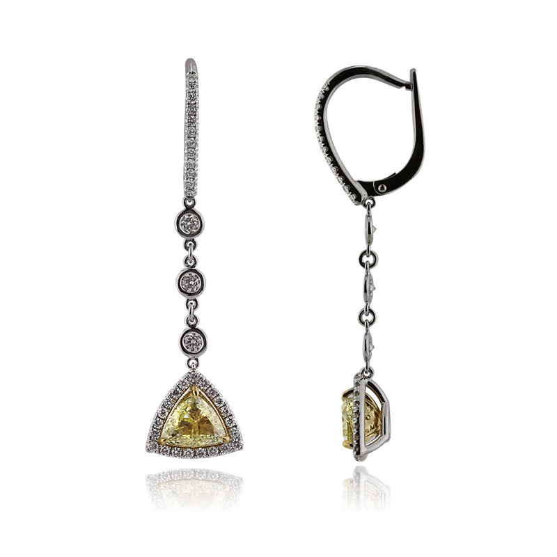 3.21ct Fancy Light Yellow Triangular Brilliant Diamond Dangle Earrings
