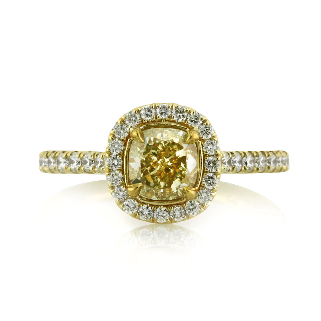 1.50ct Fancy Light Yellow Cushion Cut Diamond Engagement Ring
