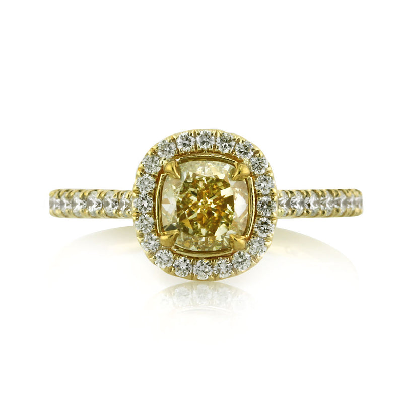 1.50ct Fancy Light Yellow Cushion Cut Diamond Engagement Ring