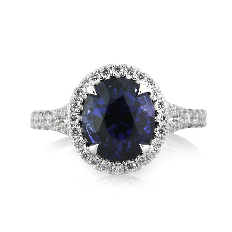 3.19ct Oval Cut Sapphire and Diamond Engagement Ring