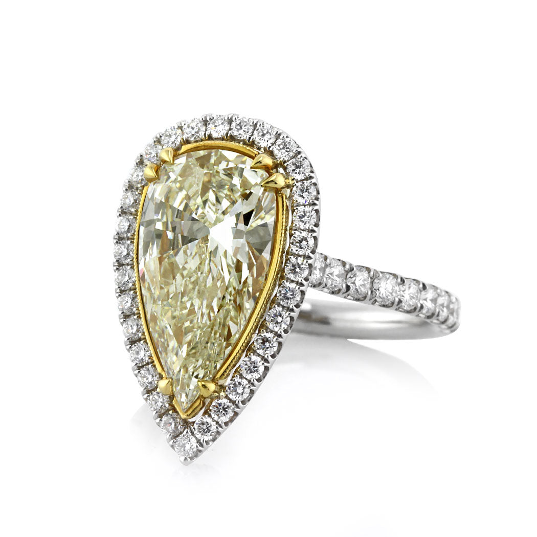 4.39ct Fancy Light Yellow Pear Shaped Diamond Engagement Ring
