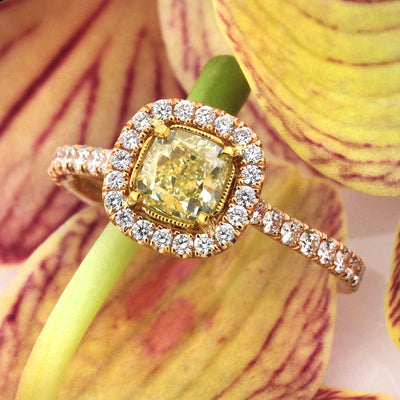 1.56ct Fancy Vivid Yellow Cushion Cut Diamond Engagement Ring