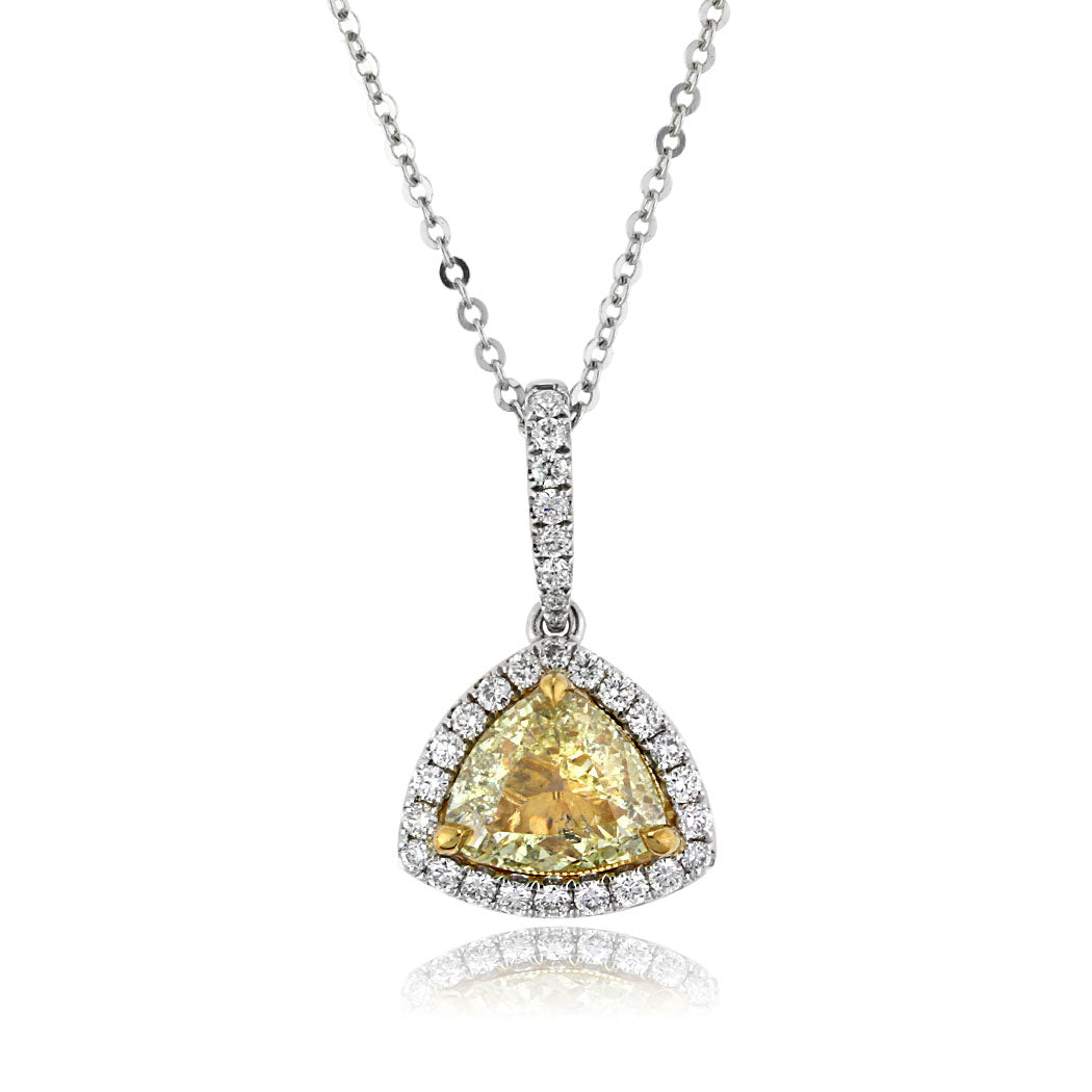 1.36ct Fancy Light Yellow Trillion Cut Diamond Pendant