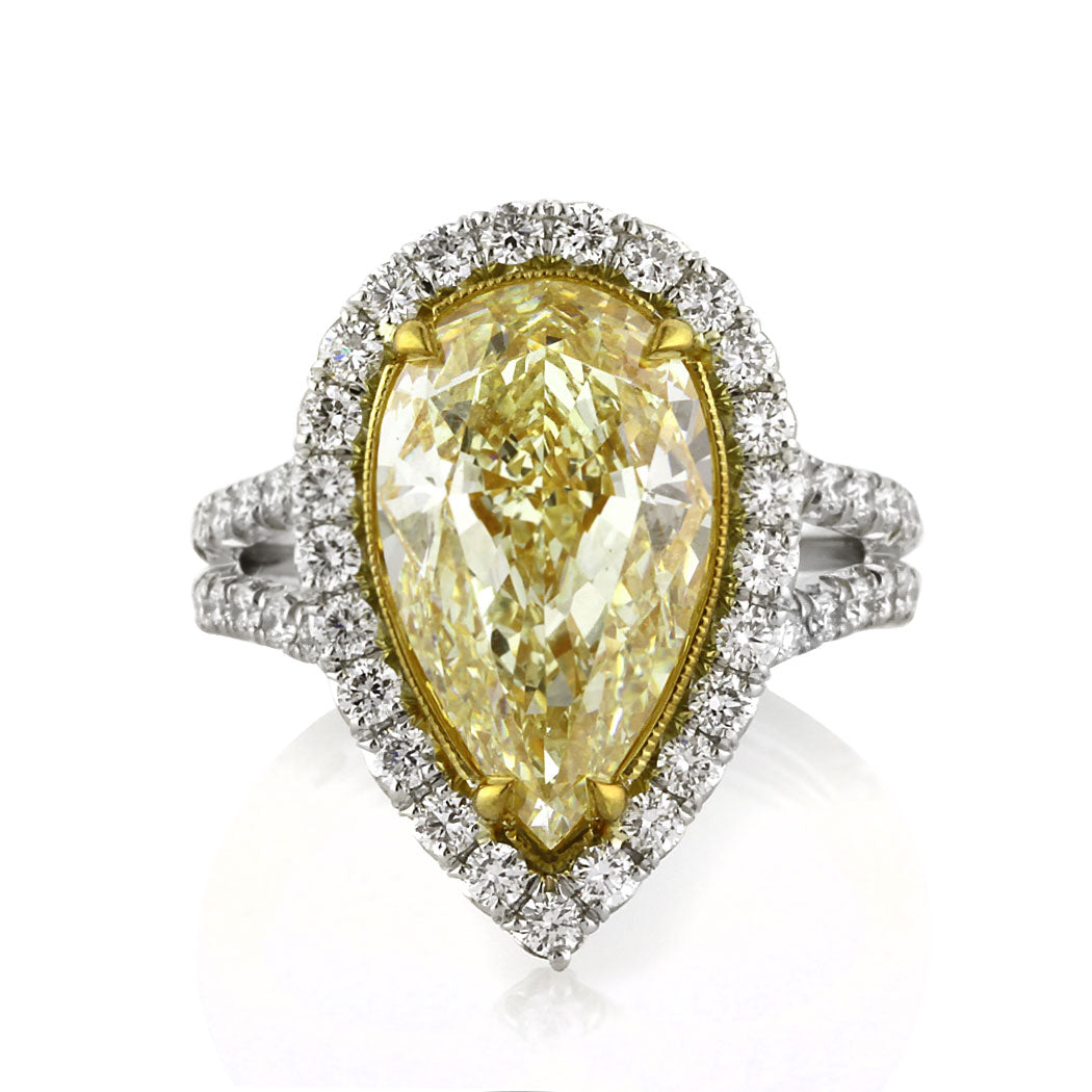 6.58ct Fancy Light Yellow Pear Shaped Diamond Engagement Ring