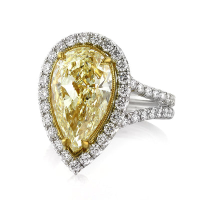 6.58ct Fancy Light Yellow Pear Shaped Diamond Engagement Ring