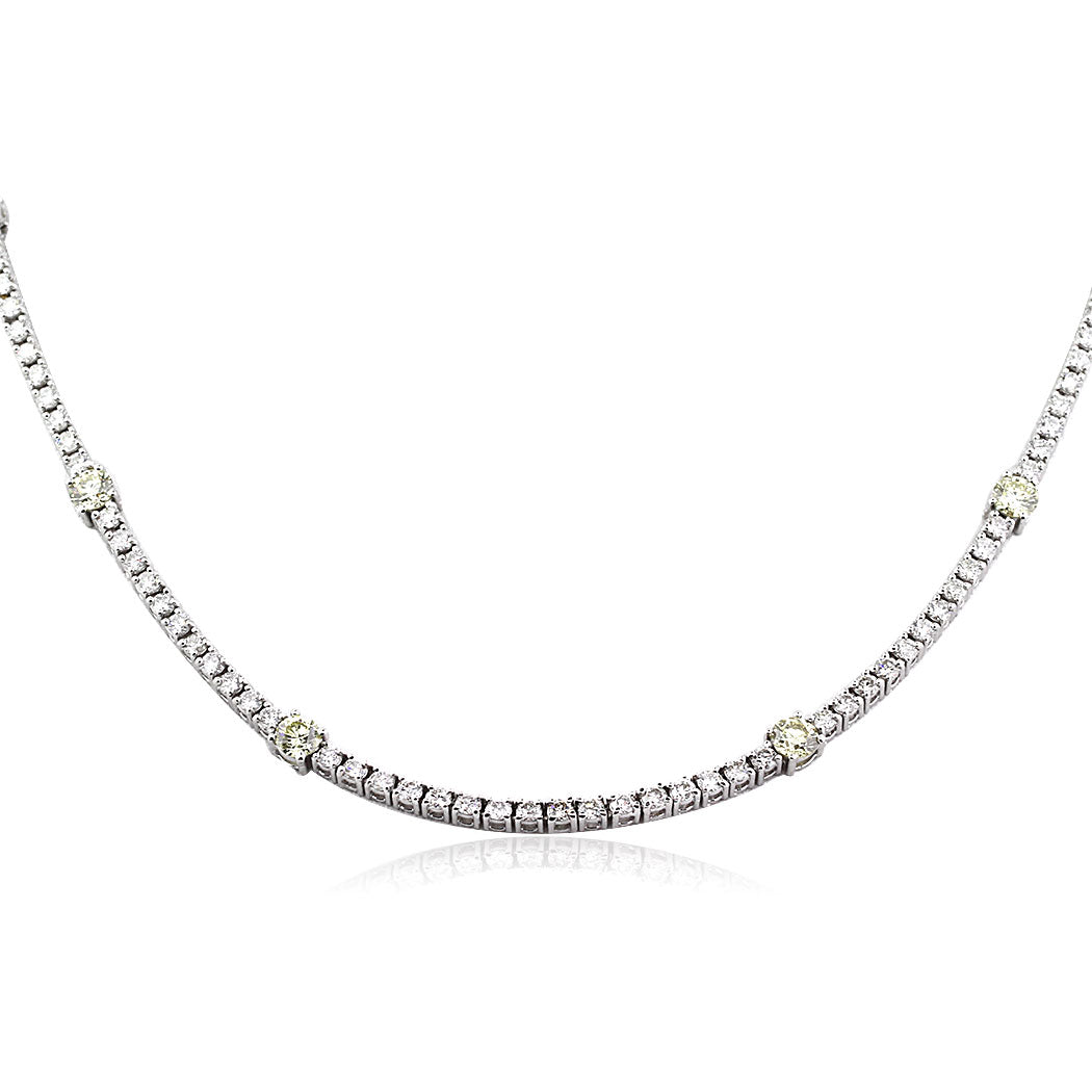 7.55ct Fancy Light Yellow Round Brilliant Cut Diamond Tennis Necklace