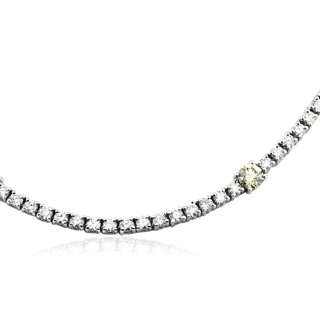 7.55ct Fancy Light Yellow Round Brilliant Cut Diamond Tennis Necklace