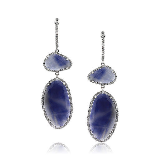 12.89ct Sapphire Slice and Diamond Dangle  Earrings