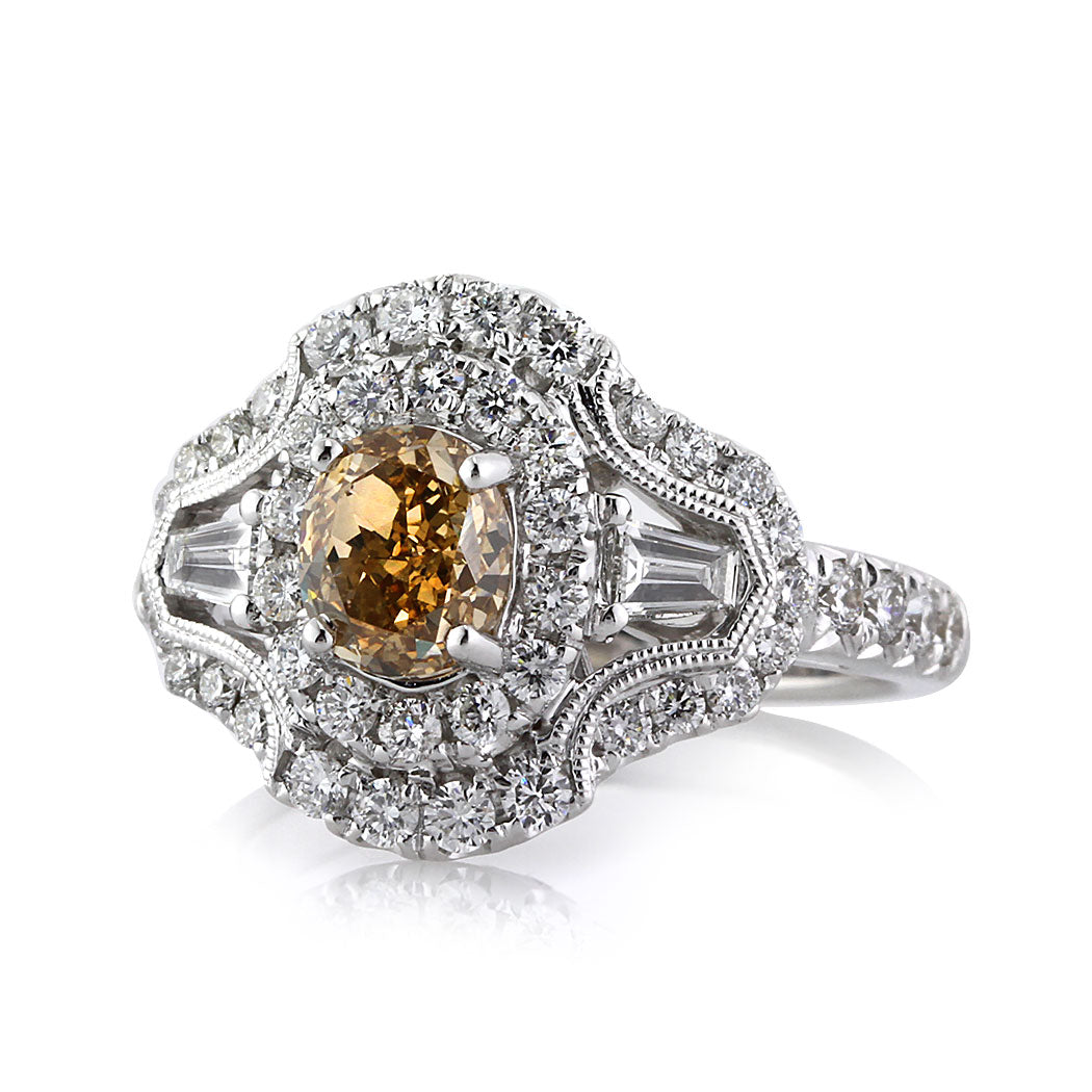2.23ct Fancy Brownish Yellow Oval Cut Diamond Engagement Ring
