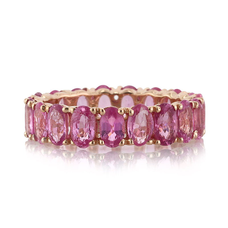 5.00ct Oval Cut Pink Sapphire Eternity Band in 14k Rose Gold