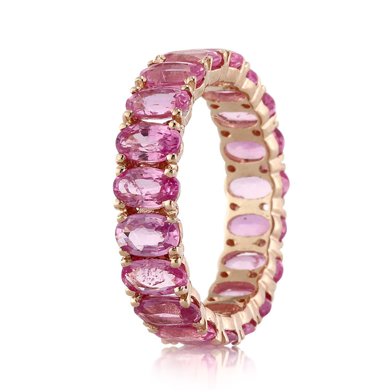 5.00ct Oval Cut Pink Sapphire Eternity Band in 14k Rose Gold