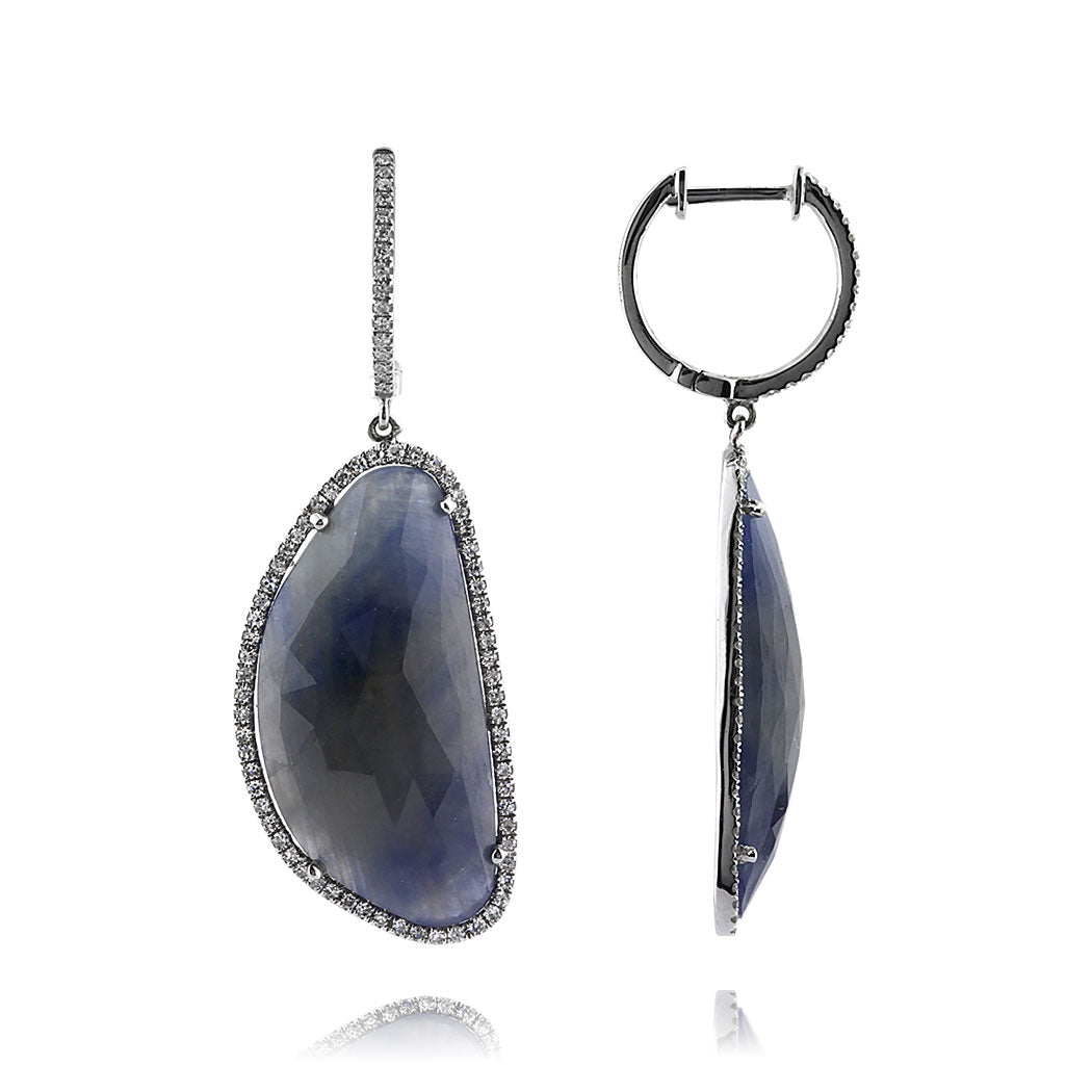 28.18ct Sapphire and Round Brilliant Cut Diamond Dangle Earrings