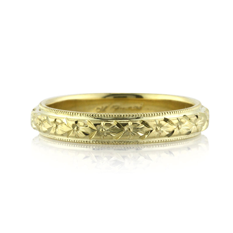 Women's Hand Engraved Wedding Band in 18k Yellow Gold