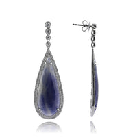 24.39ct Sapphire and Diamond Teardrop Earrings in 14k White Gold