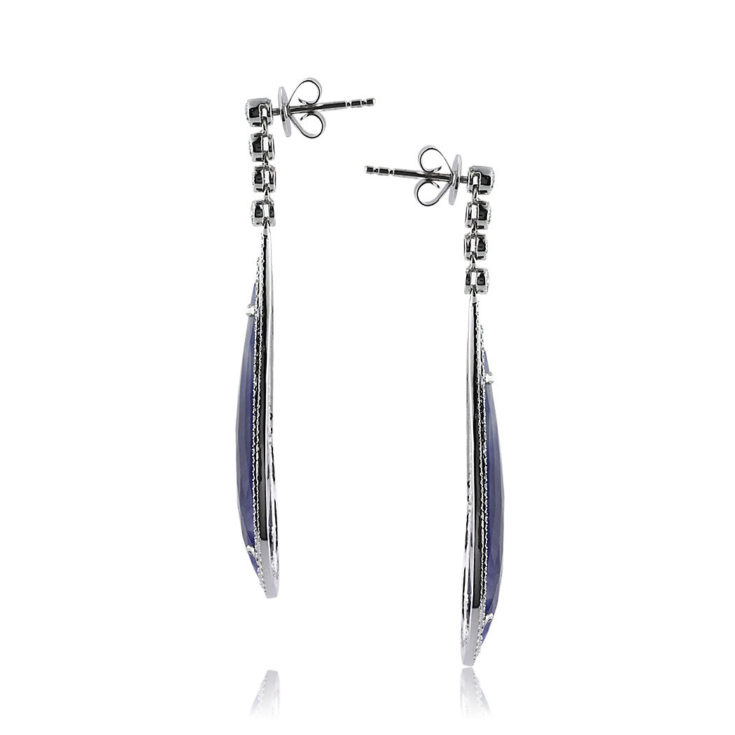 24.39ct Sapphire and Diamond Teardrop Earrings in 14k White Gold