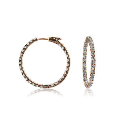 2.65ct Round Brilliant Cut Diamond Hoop Earrings in 18k Rose Gold