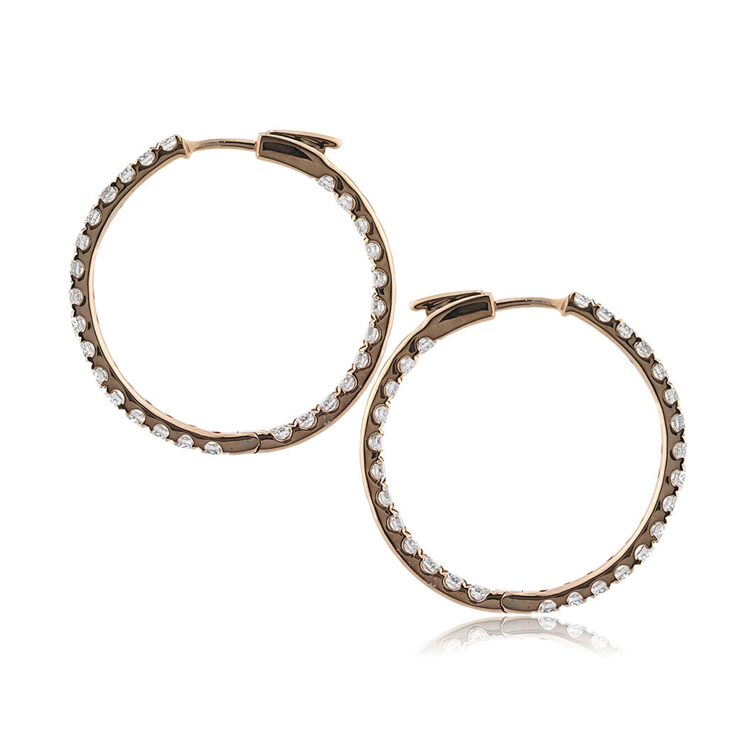 2.65ct Round Brilliant Cut Diamond Hoop Earrings in 18k Rose Gold