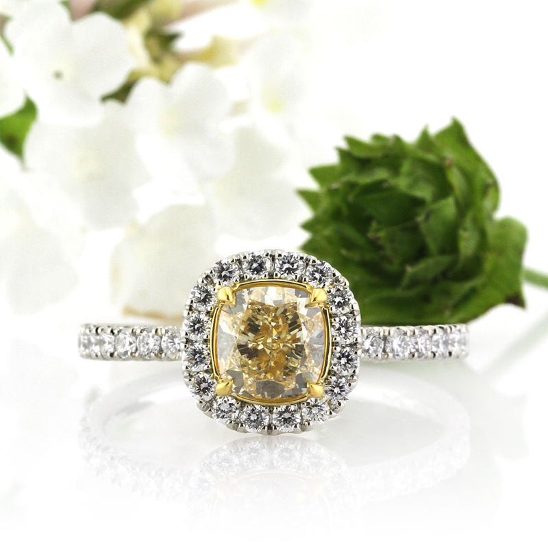 1.73ct Fancy Yellow Cushion Cut Diamond Engagement Ring