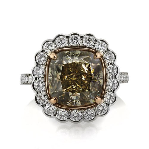 7.11ct Fancy Yellowish Brown Cushion Cut Diamond Engagement Ring