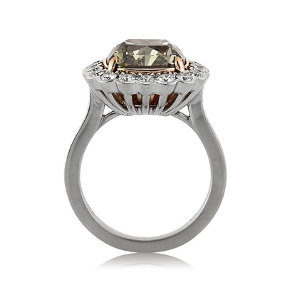 7.11ct Fancy Yellowish Brown Cushion Cut Diamond Engagement Ring