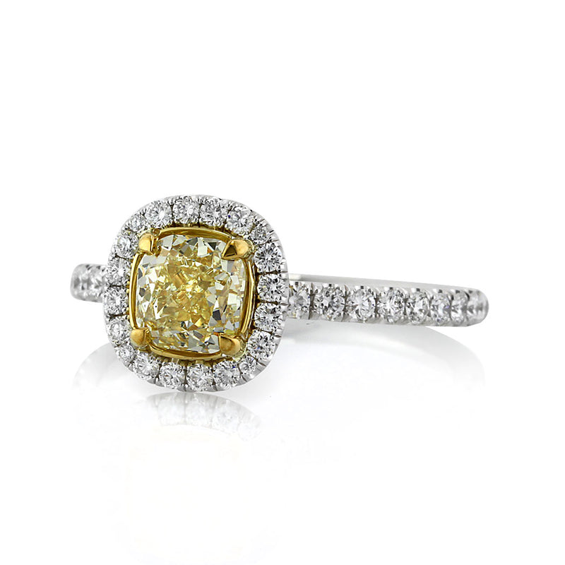 1.58ct Fancy Intense Yellow Cushion Cut Diamond Enagement Ring