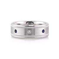 Men's 0.35ct Sapphire and Diamond Wedding Band in 14k White Gold 8.50mm