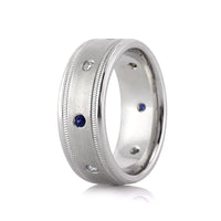 Men's 0.35ct Sapphire and Diamond Wedding Band in 14k White Gold 8.5mm