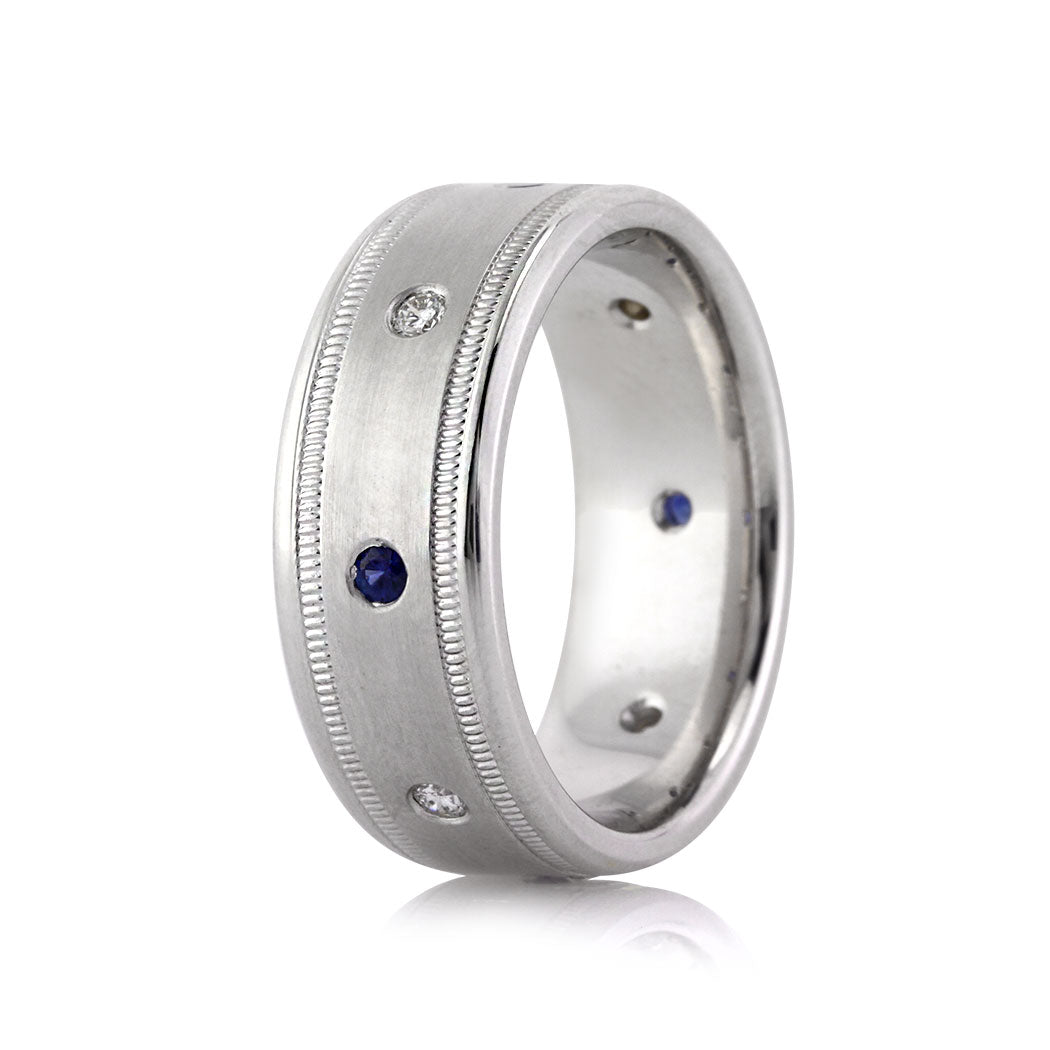 Men's 0.35ct Sapphire and Diamond Wedding Band in 14k White Gold 8.5mm