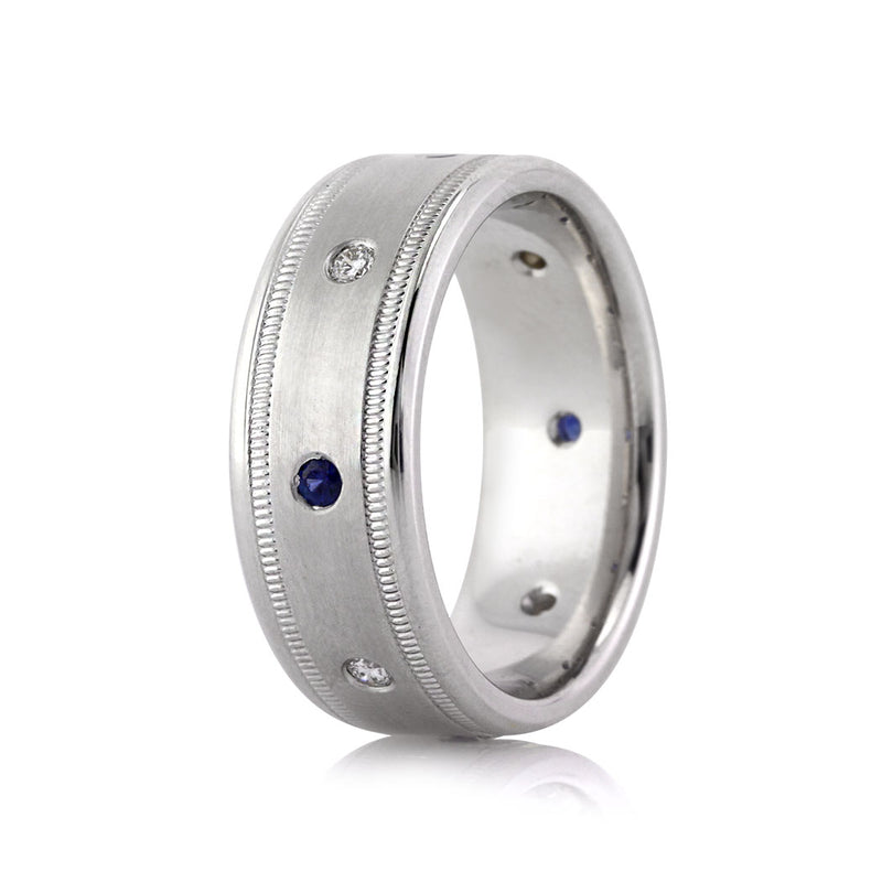 Men's 0.35ct Sapphire and Diamond Wedding Band in 14k White Gold 8.5mm