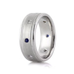 Men's 0.35ct Sapphire and Diamond Wedding Band in 14k White Gold 8.50mm