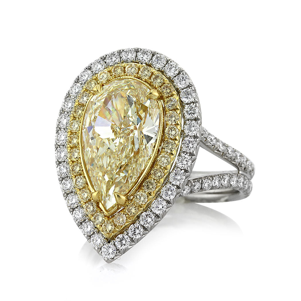 7.13ct Fancy Yellow Pear Shaped Diamond Engagement Ring