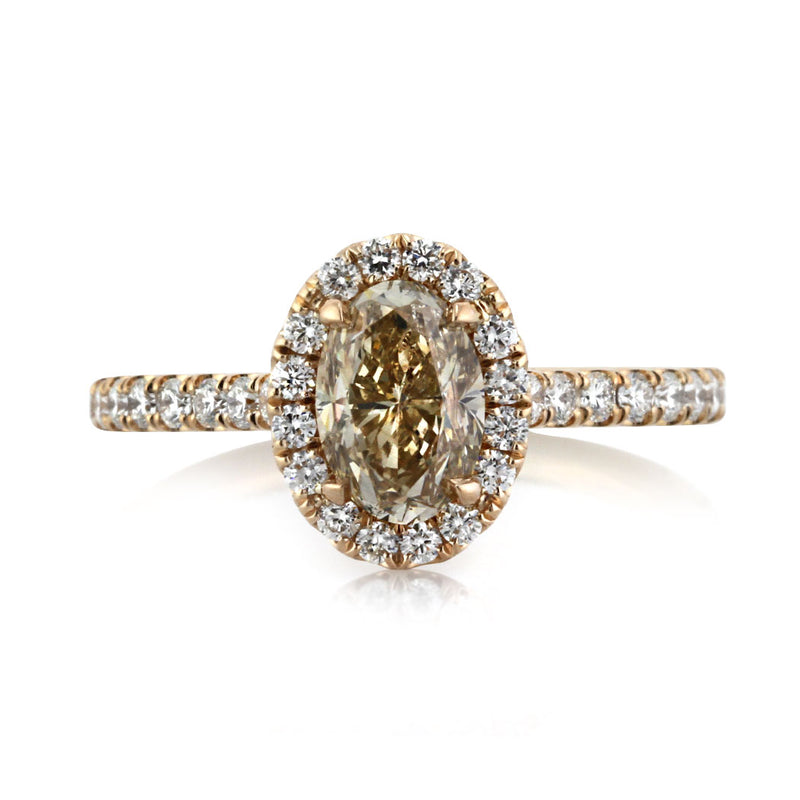 1.62ct Fancy Light Yellowish Brown Oval Cut Diamond Engagement Ring