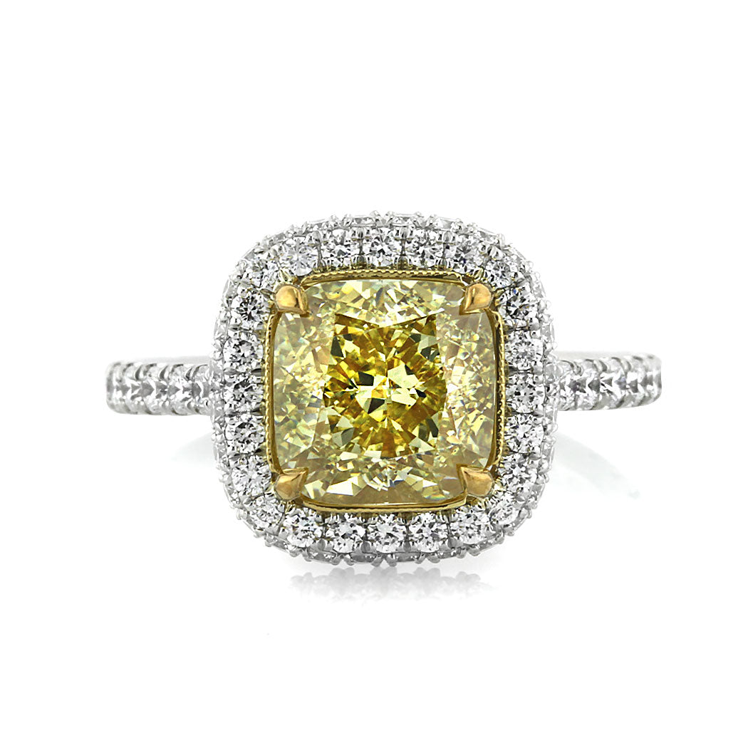 4.16ct Fancy Yellow Cushion Cut Diamond Engagement Ring
