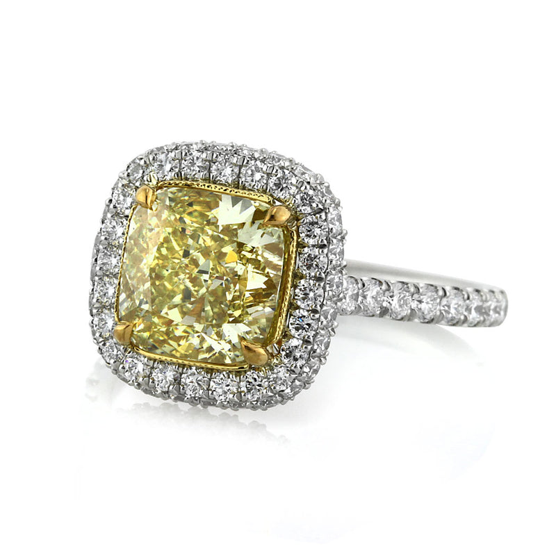 4.16ct Fancy Yellow Cushion Cut Diamond Engagement Ring