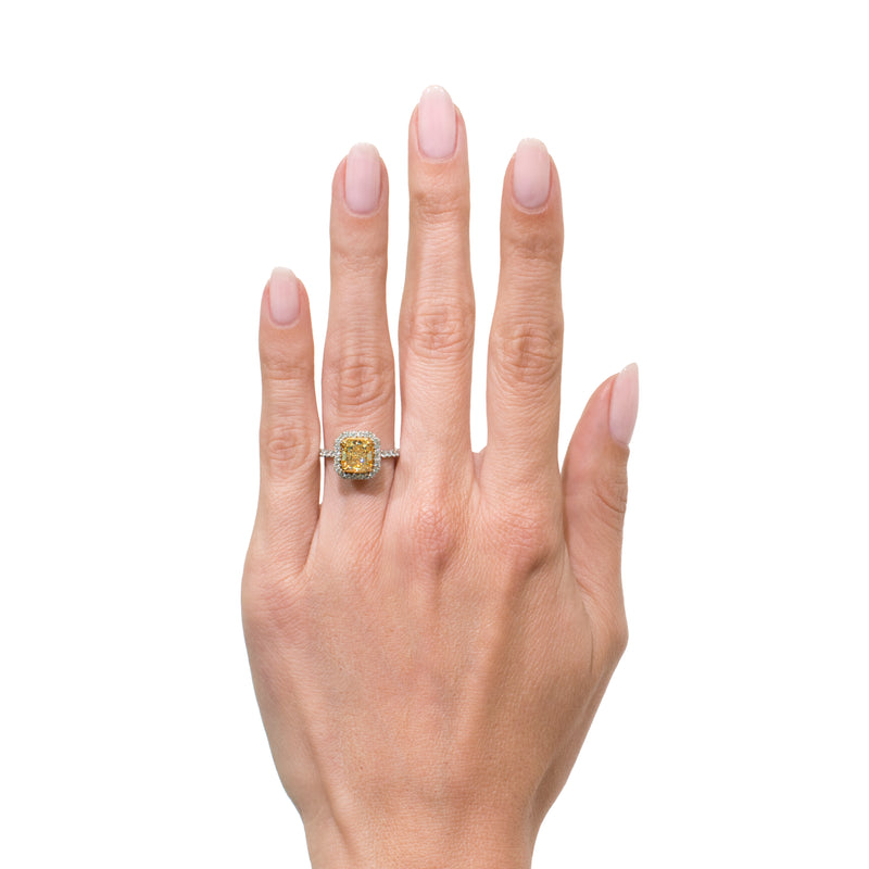 2.76ct Fancy Intense Yellow Radiant Cut Diamond Engagement Ring