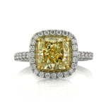 4.20ct Fancy Yellow Cushion Cut Diamond Engagement Ring