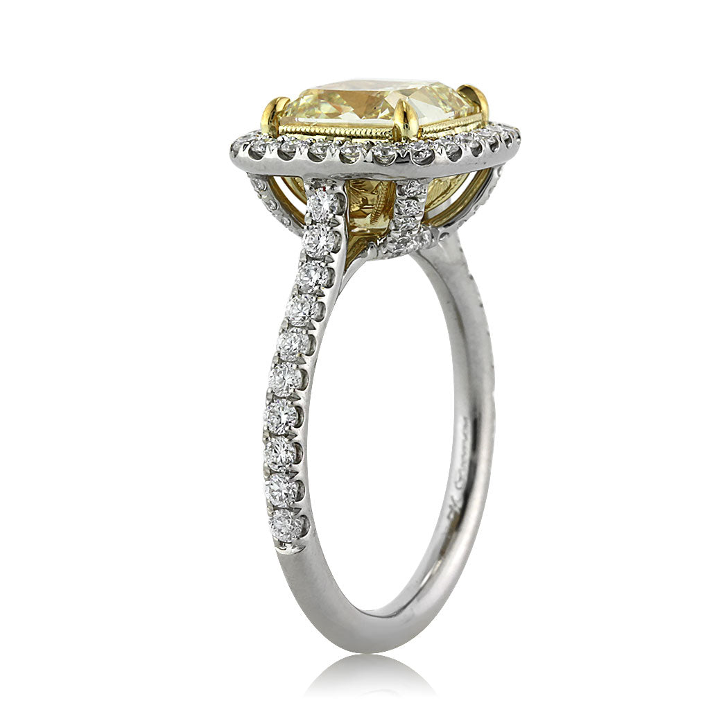 4.20ct Fancy Yellow Cushion Cut Diamond Engagement Ring