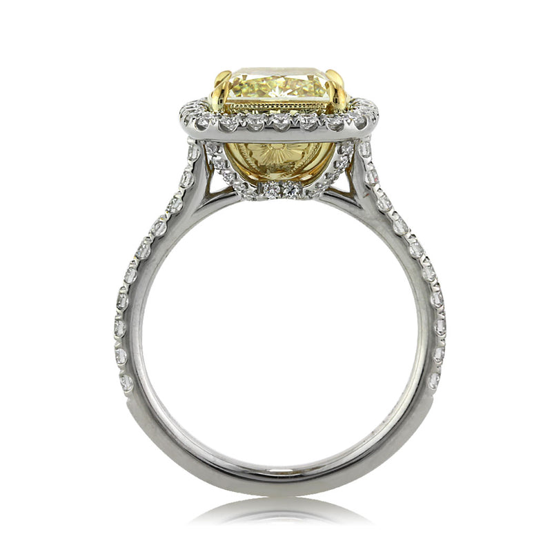 4.20ct Fancy Yellow Cushion Cut Diamond Engagement Ring