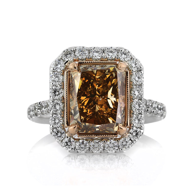 5.51ct Fancy Brownish Yellow Radiant Cut Diamond Engagement Ring