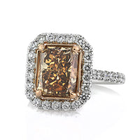 5.51ct Fancy Brownish Yellow Radiant Cut Diamond Engagement Ring