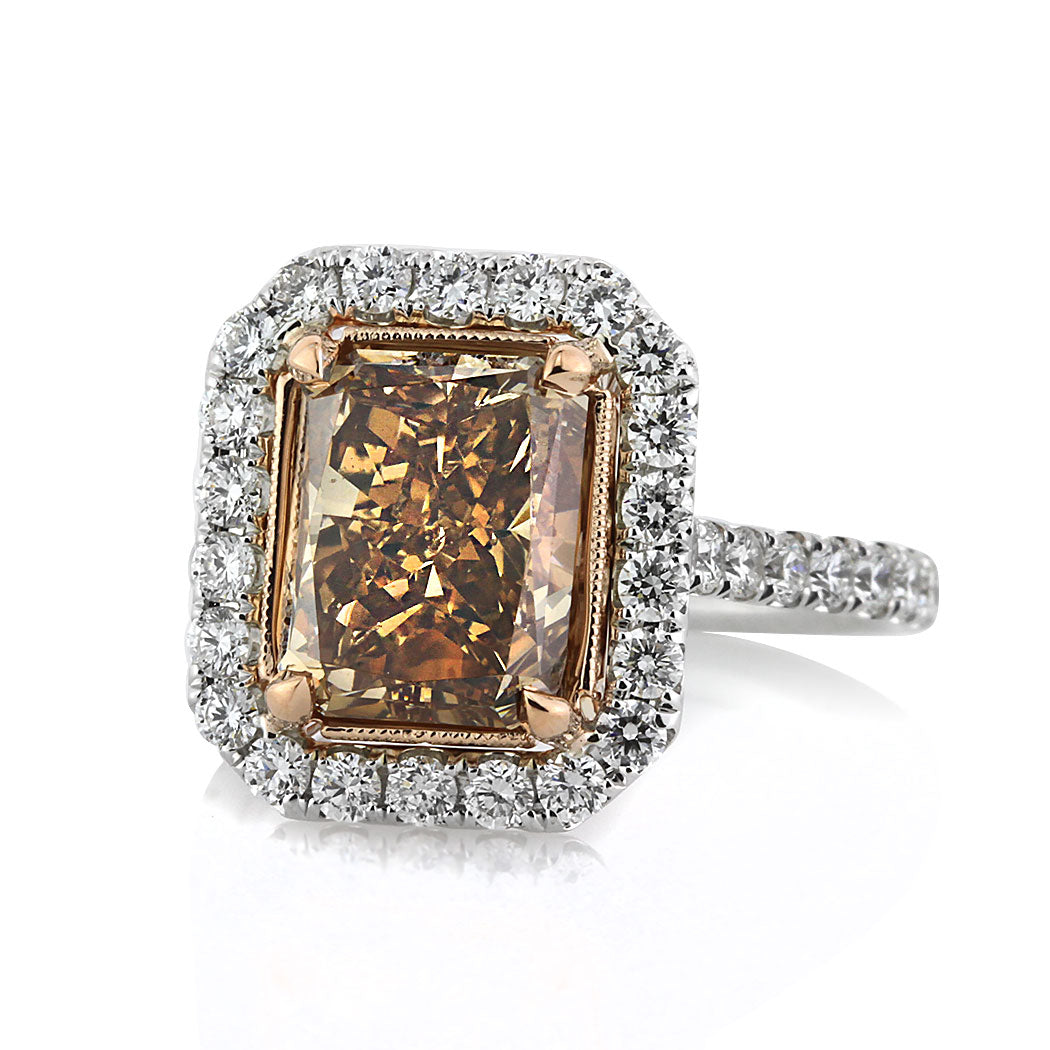 5.51ct Fancy Brownish Yellow Radiant Cut Diamond Engagement Ring