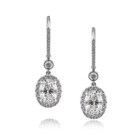 3.25ct Oval Cut Diamond Dangle Earrings in 18k White Gold