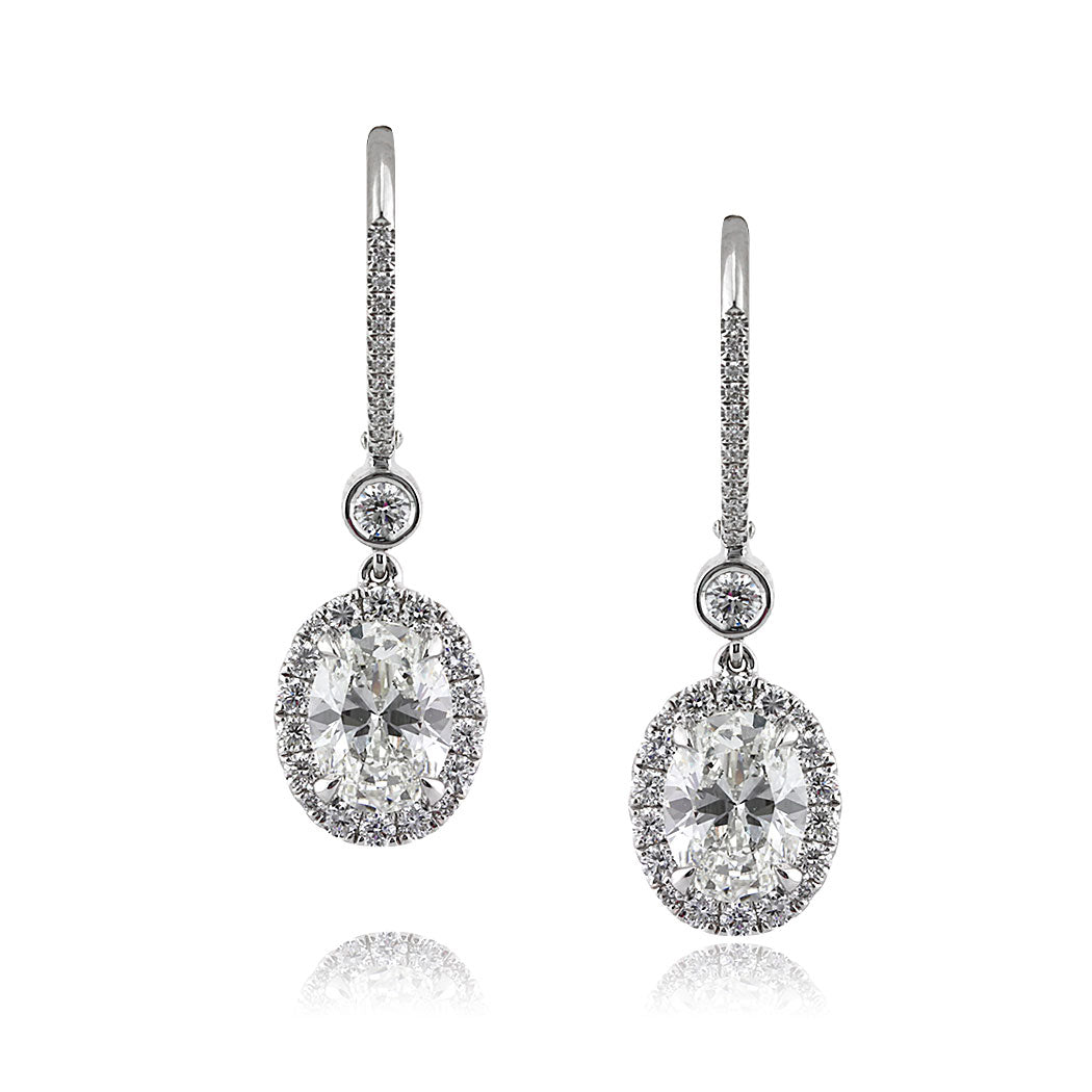 3.25ct Oval Cut Diamond Dangle Earrings in 18k White Gold